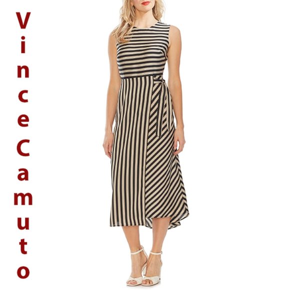 Vince Camuto Dresses & Skirts - Vince Camuto Striped Tie-Side Dress Rich Black 12